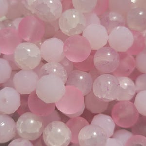 60 Beads - 8mm Pink Ice Mixed Beads and Crystals, Bracelet Beads, Pink Glass Beads, Pink Crystals, Light Pink Bead Mix, Baby Pink Beads