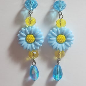 Silicone Flower Earrings, Colorful Blue Flower Earrings, Cute Flower Earrings with Crystals, Floral Earrings, Garden Earrings