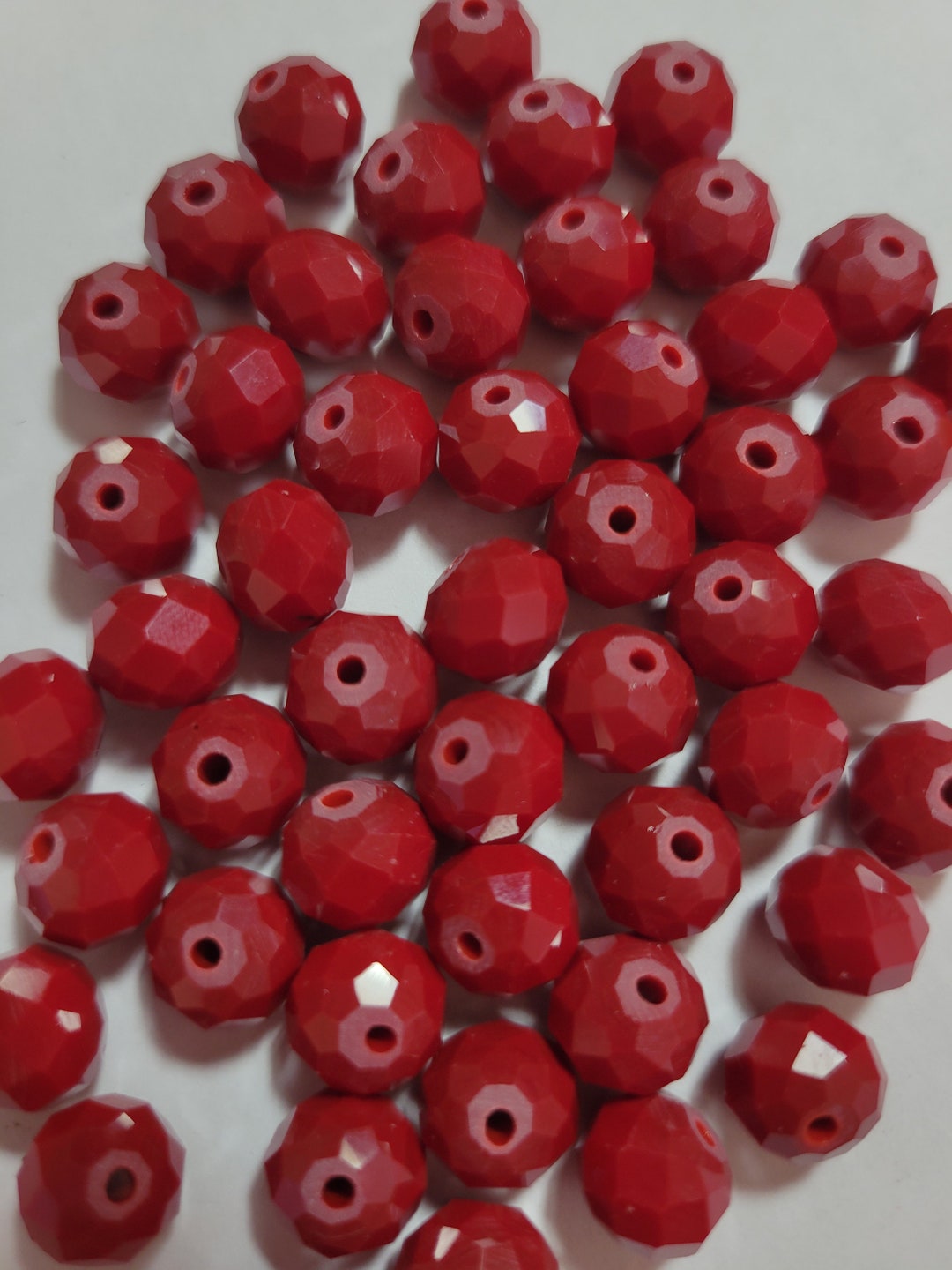 10 Beads 8mm X 10mm Faceted Dark Red Glass Rondelle Crystal Beads, Red Glass Crystal, Dark Red