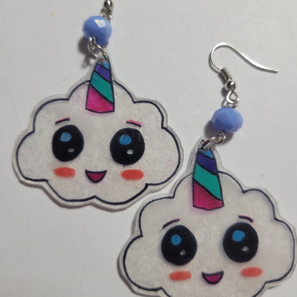 Shrinky Dink Earrings, Shrinky Dink Happy Cloud Earrings, Kawaii Cloud Earrings, Shrinky Dink Kawaii Earrings, Handmade, Gift, Clouds