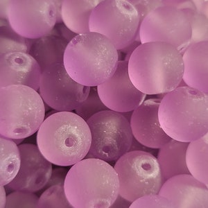 10 Beads - 10mm Frosted Lavender Sea Glass Beads Gumball Beads, Purple Gumball Beads, Round Glass Beads, Purple Frosted Glass Beads