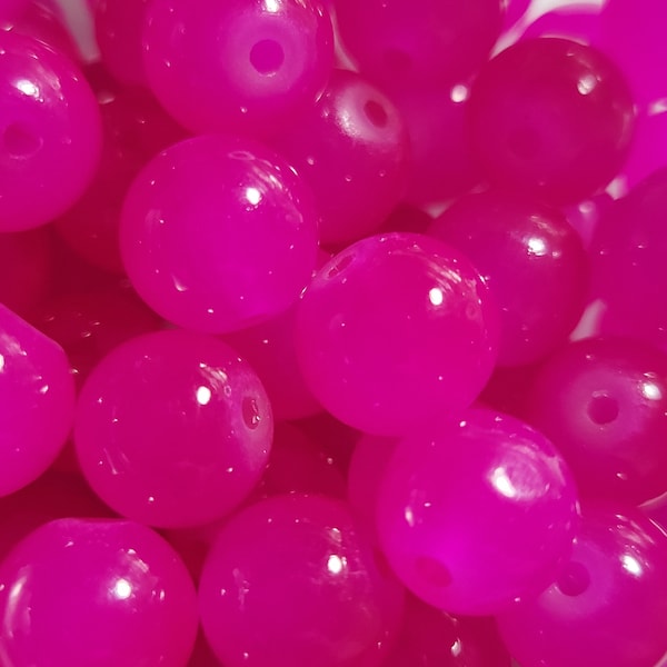 10 Beads - 10mm Imitation Jade Beads in Magenta Color, Bright Pink Imitation Jade Beads, Magenta Glass Beads, 10mm Glass Beads, Bright Beads