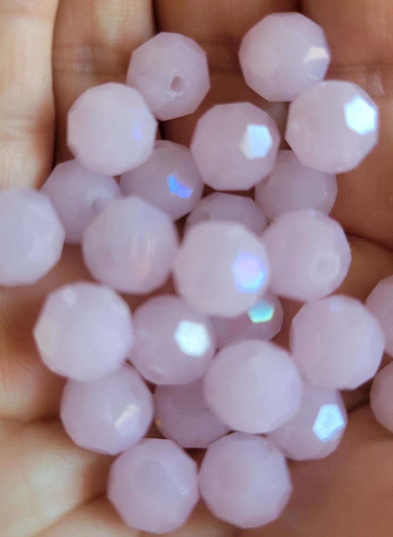 10 Beads - 10mm Faceted Glass Frosty Pink Crystal Beads, Pretty Glass Crystals, Light Pink Glass Round Crystals, Jewelry Findings, DIY immagine 2