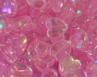 10 Beads - 8mm Pink Acrylic Heart Beads, Pink Heart Beads, Colored Hearts, Small Heart Beads, Love Beads, Friendship Beads, Lolita Beads