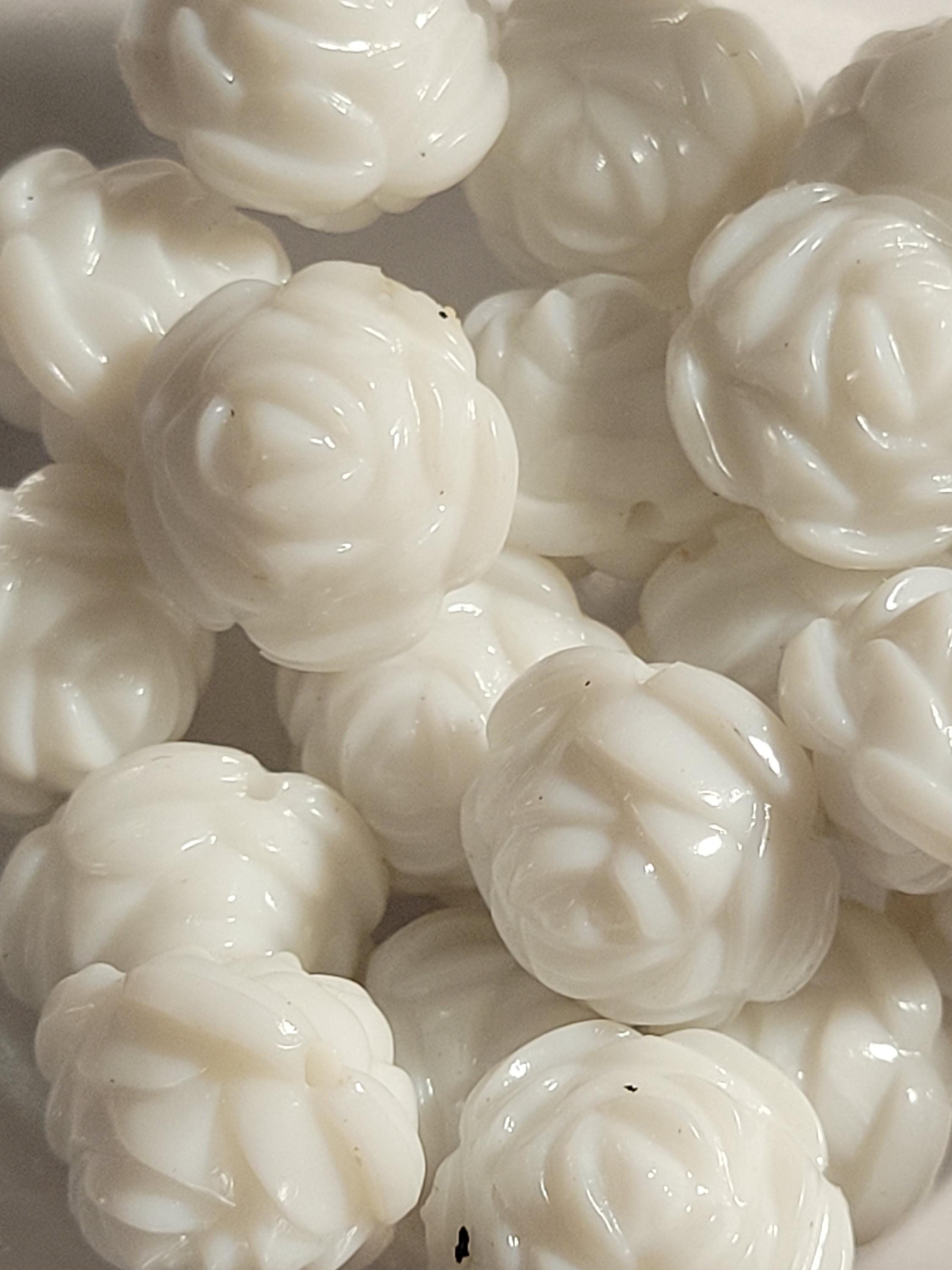 Withe Plastic Roses 10 Beads - 16mm White Acrylic Rose Beads, Acrylic Beads, Plastic Rose ...