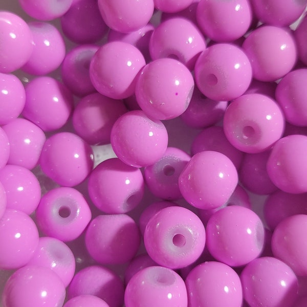 12 Beads - 8mm Orchid Pink Pearl Glass Beads, Bracelet Beads, Small Pink Round Beads, Small Pink Gumball Beads, Bright Pink Spacer Beads