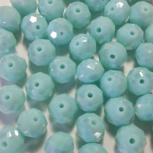 10 Beads - 8mm x 10mm Faceted Sky Blue Glass Roundelle Crystal Beads, Summer Sky Blue Glass Crystal, Light Blue Roundelle Beads