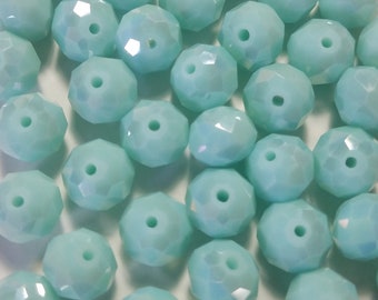 10 Beads - 8mm x 10mm Faceted Sky Blue Glass Roundelle Crystal Beads, Summer Sky Blue Glass Crystal, Light Blue Roundelle Beads