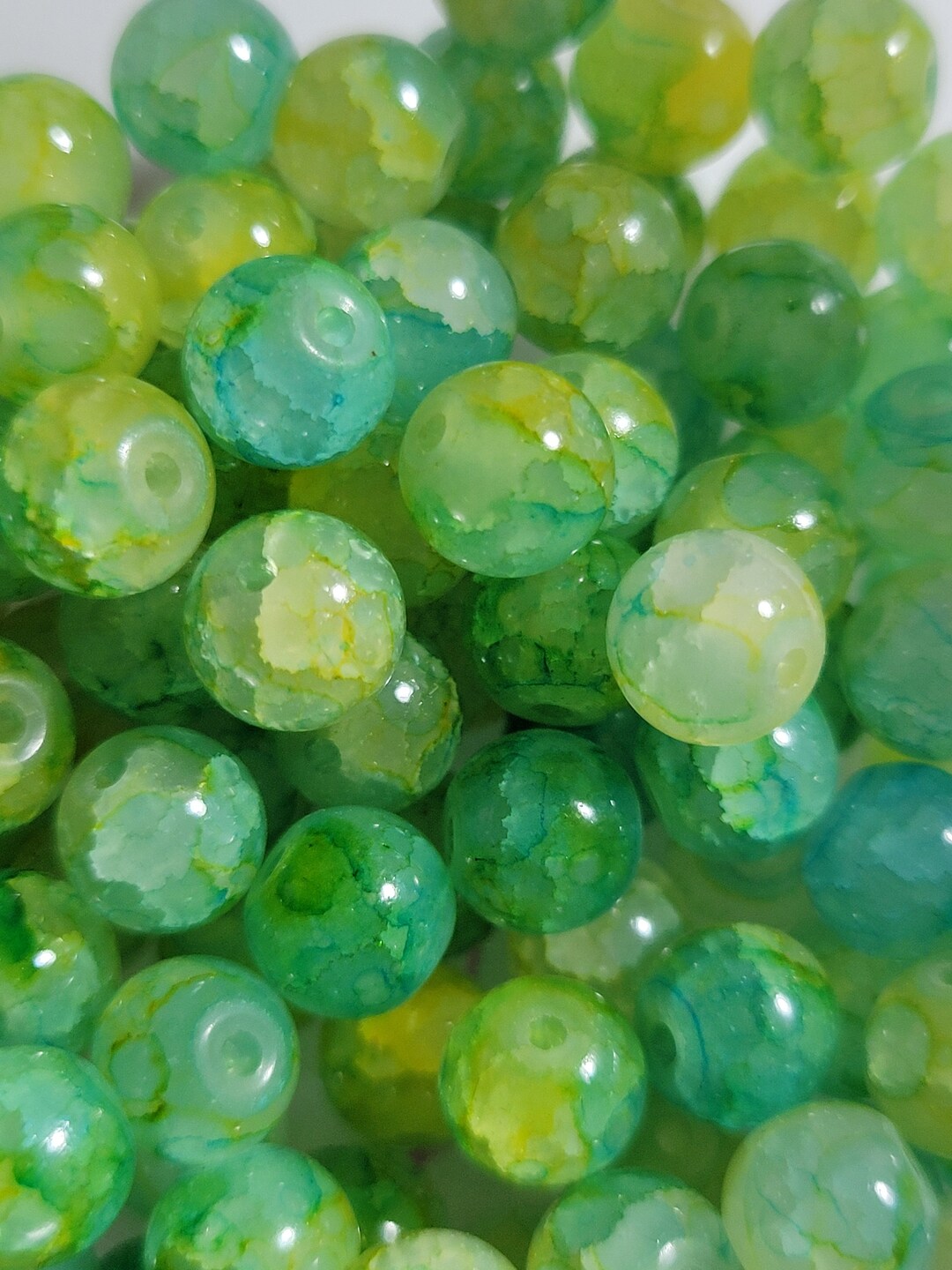 12 Beads 8mm Green/yellow Glass Beads, Green Beads, Yellow Beads, Small
