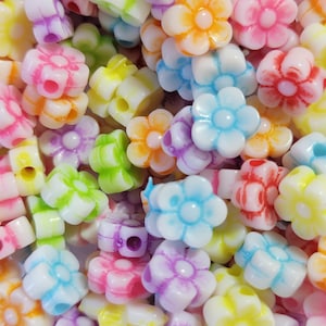 ON SALE 20 Beads - 8mm Craft Style Acrylic Corrugated Beads, Flower Beads, Mixed Flower Beads, Rave Beads, Kawaii, Festival Jewelry Beads