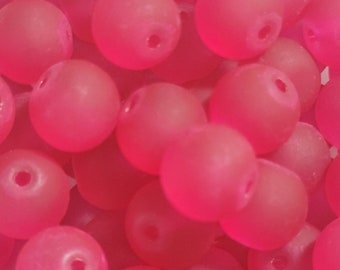 10 perline - Perline di vetro marino rosa scuro satinato da 10 mm Perline di gomma da masticare, Perline di gomma da masticare rosa brillante, Perline di vetro rotonde, Perline di vetro rosa scuro