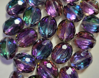 6 Purple Violet Amethyst Sea Glass Beads Flat Oval 18x13mm Puffy Matte D-E43 