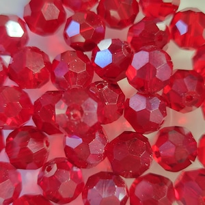 10 Beads - 10mm Faceted Bright Red Crystal Beads, Pretty Glass Crystals, Dark Red Faceted Crystal Beads, Jewelry Findings, Beading