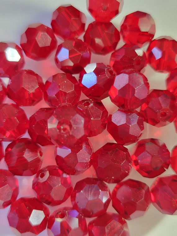 10 Beads - 10mm Faceted Bright Red Crystal Beads, Pretty Glass Crystals,  Dark Red Faceted Crystal Beads, Jewelry Findings, Beading