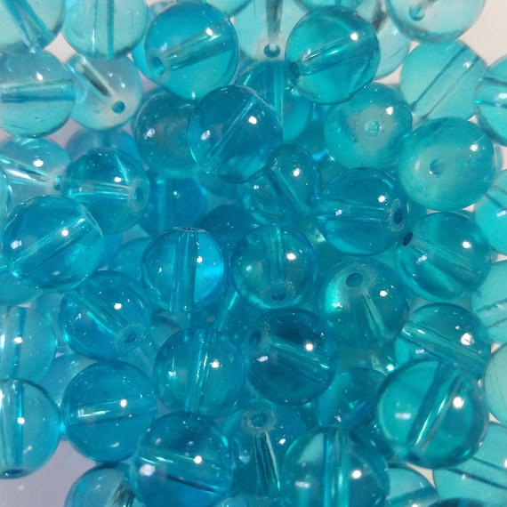 10 Beads 10mm Candy Blue Clear Glass Beads, Blue Gumball Beads