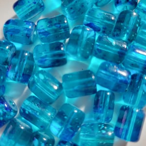 10 Beads -  10mm x 12mm Dark Blue Glass Tube Beads, Tube Shaped Beads, Blue Glass Beads, Summer Beads, Bright Blue Beads, Bright Blue