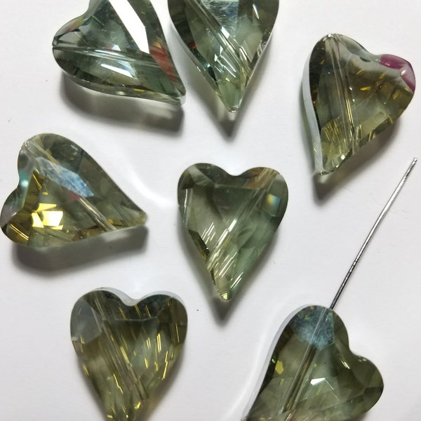 2 - Small Iridescent Heart Crystal Beads, 18mm Crystal Hearts, Iridescent Glass Beads, Heart Shaped Beads, Love Beads, Friendship Beads
