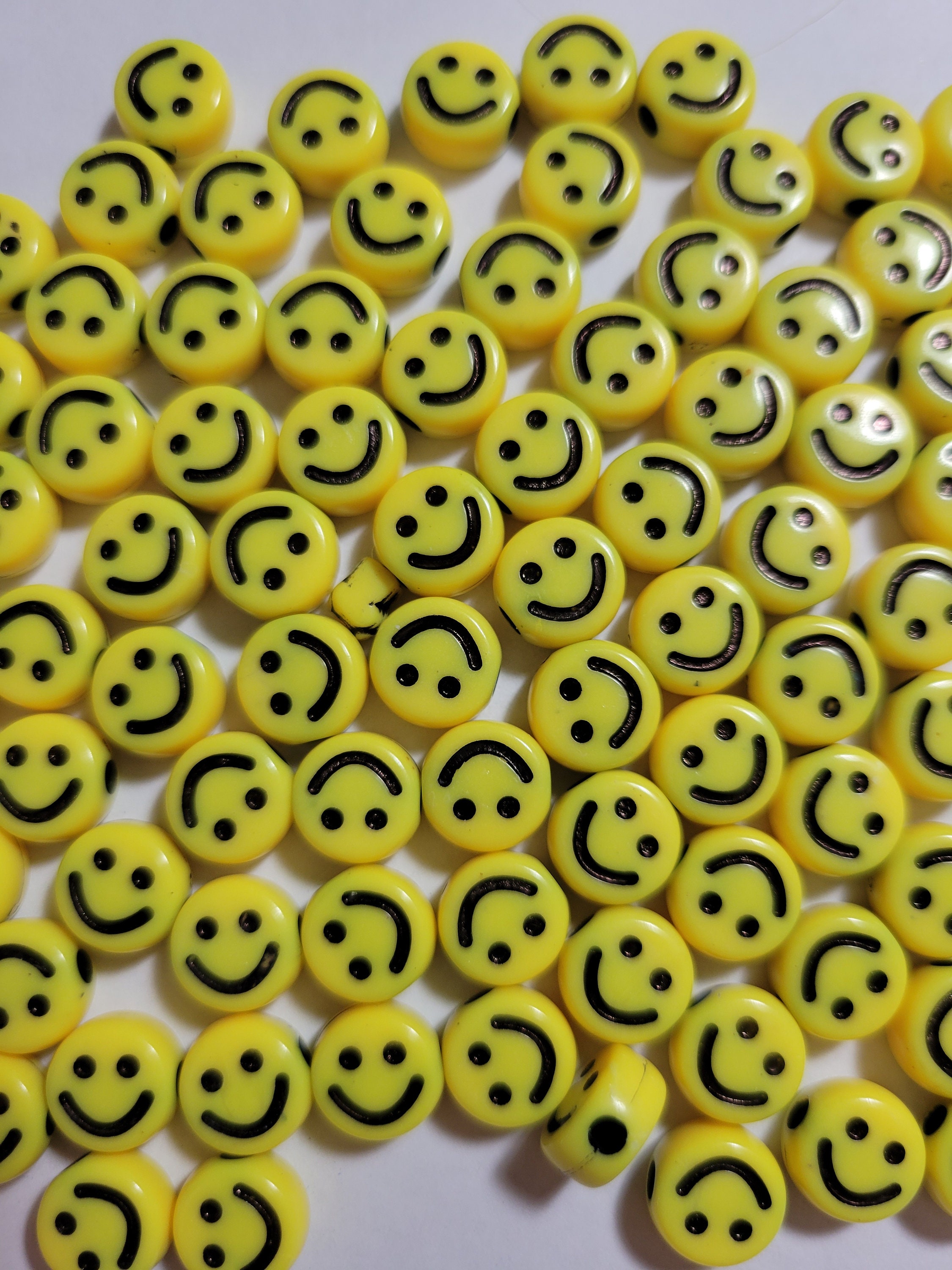 8MM/10MM Yellow Round Smiley Face Beads