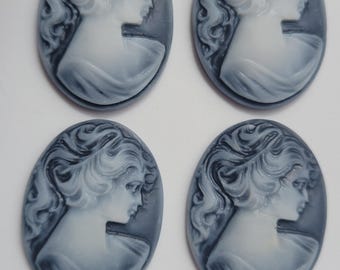 4 - Cameo Pendants, Black and White Pendants Vintage Lady, Resin Pendants, Victorian Cameo Pendants, Focal Pendants, DIY, Jewelry Making