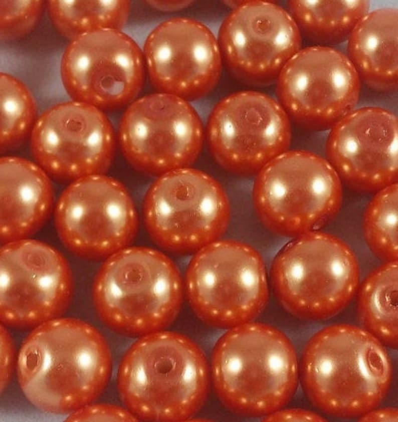 12 Beads 8mm Light Orange Shiny Pearl Glass Beads Small Etsy