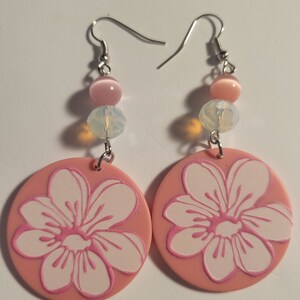 Fun Acrylic Pink Sakura Flower Pendant Earrings, Floral Earrings, Summer Earrings, Pink Earrings, Garden Earrings, Flower Jewelry