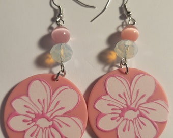 Fun Acrylic Pink Sakura Flower Pendant Earrings, Floral Earrings, Summer Earrings, Pink Earrings, Garden Earrings, Flower Jewelry