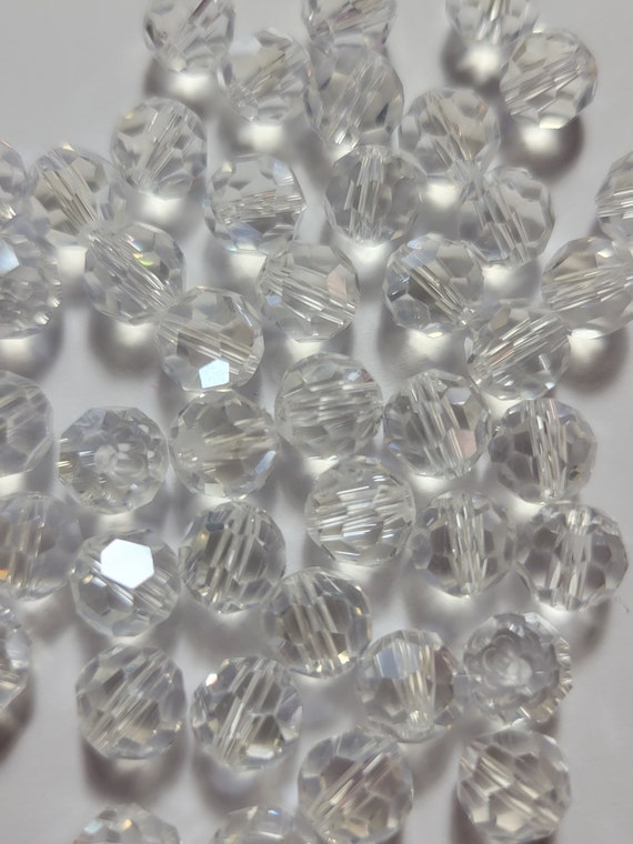 10 Beads - 8mm Faceted Clear White Glass Round Crystal Beads, Clear Glass  Crystal, Clear Round Beads, Clear White Crystal Beads