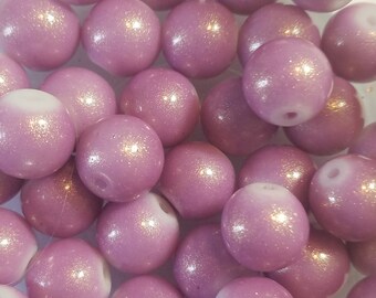 10 Beads - 10mm Icy Lilac with Gold Shimmer Glass Beads, Lilac Shimmery Gumball Beads, Light Purple Glass Beads, Purple and Gold Round Beads