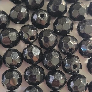 20 Beads - 8mm Jet Black Crystal Glass Beads, Simple Black Spacer Beads, Black Glass Crystal Beads, Small Beads, Glass Beads