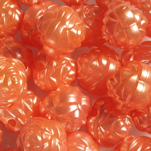 12 Beads - 12mm Pretty Light Orange Rose Shaped Beads, Acrylic beads, Plastic Rose Beads, Detailed Rose Beads, Peach Plastic Roses, Flowers