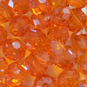 10 Beads - 10mm Faceted Orange Glass Crystal Beads, Small Orange Glass Crystals, Orange Round Crystal Beads, Orange Glass Crystal Beads