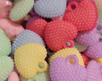 20 Heart Charms - Large Pastel Heart Charms, Mixed Colored Pastel Heart Charms, Kawaii, DIY, Kandi Beads, Y2K 90s, Chunky Heart Charms