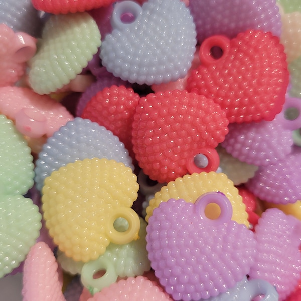 20 Heart Charms - Large Pastel Heart Charms, Mixed Colored Pastel Heart Charms, Kawaii, DIY, Kandi Beads, Y2K 90s, Chunky Heart Charms