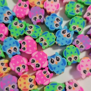 10 Beads - 9.5mm - 10mm Handmade Polymer Clay Beads, Owl Polymer Clay Beads, Colorful Owl Beads, Small Owl Beads, DIY Jewelry, Mixed Owls