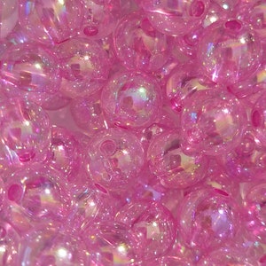 10 Beads - 10mm Violet Pink Transparent Acrylic Beads that are AB Color Plated, Round Violet Beads, Acrylic Beads, Y2K Beads, Bubble Beads