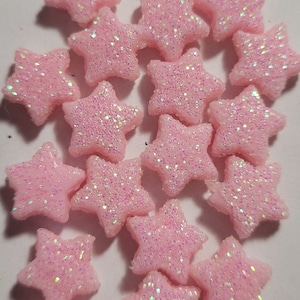 10 Beads - 10mm Opaque Acrylic Beads with Glitter Powder, Stars, Light Pink Stars, Small Star Beads, Baby Pink Star Beads