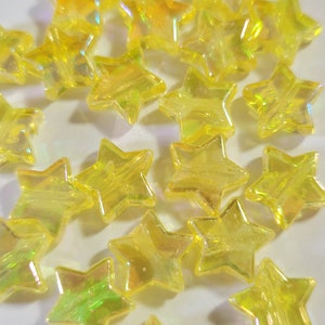10 Beads - 10mm AB Yellow Acrylic Star Beads, Fun Star Beads, Decora Beads, Lolita Beads, DIY Jewelry, Kawaii Beads, Colorful Yellow Stars