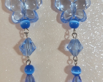 Baby Blue Fairycore Earrings, Butterfly Earrings, Fantasy Earrings, Butterfly and Glass Teardrop Earrings, Butterfly Jewelry, Butterflies
