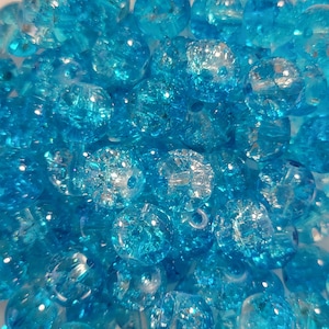 10 Beads - 8mm Turquoise Blue and White Crackle Glass Beads, Blue Cracked Glass Beads, Two-Toned Crackle Glass Beads, Bright Blue Glass Bead