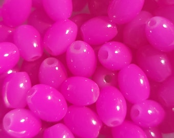 20 - Imitation Jade Oval Hot Pink Glass Beads, Small Pink Beads, Hot Pink Beads, Oval Shaped Beads, Glass Beads, Bright Pink Beads