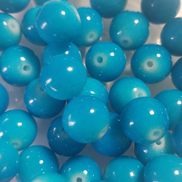 10 Beads - 10mm Bright Sky Blue Matte Glass Beads, Big Gumball Beads, 10mm Round Glass Beads, 10mm Pearl Gumball Beads, Bright Blue Beads