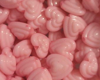 10 Beads - Baby Pink Acrylic Beads, Light Pink Heart Beads, Cute Pink Hearts for Jewelry Making, 11mm Pink Hearts, Friendship Beads
