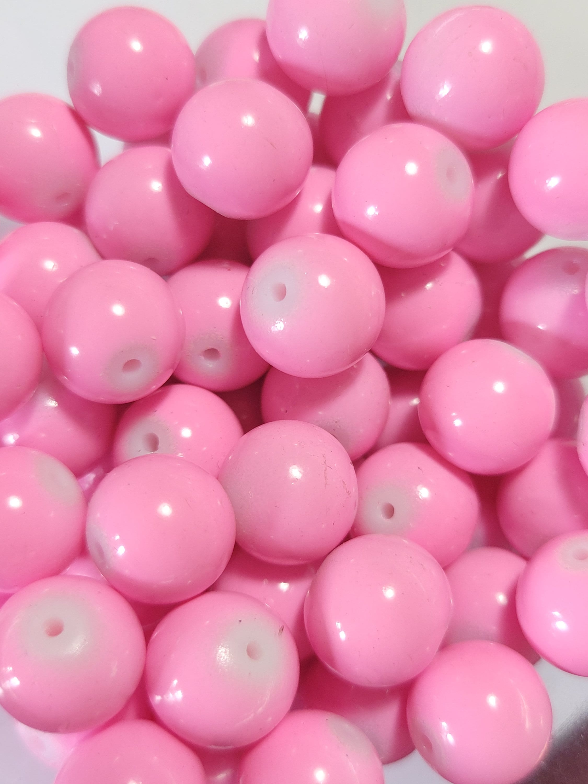 10 Beads 12mm Light Bubble Gum Pink Glass Beads, Pink Gumball