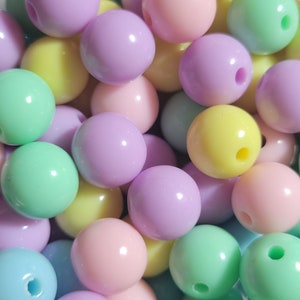 20 Beads - 12mm Mixed Color Pastel Acrylic Beads, Round Bright Gumball Beads, Acrylic Gumball Beads, Colorful Acrylic Round Beads