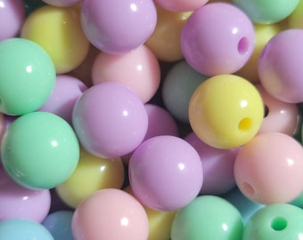 20 Beads - 12mm Mixed Color Pastel Acrylic Beads, Round Bright Gumball Beads, Acrylic Gumball Beads, Colorful Acrylic Round Beads