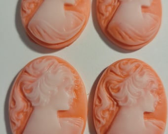 4 - Cameo Pendants, Peach and White Pendants Vintage Lady, Resin Pendants, Victorian Cameo Pendants, Focal Pendants, DIY, Jewelry Making