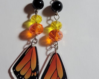 ON SALE! Monarch Wing Butterfly Earrings, Dangle Butterfly Wing Earrings, Colorful Butterfly Earrings, Mariposa Earrings, Garden Earrings