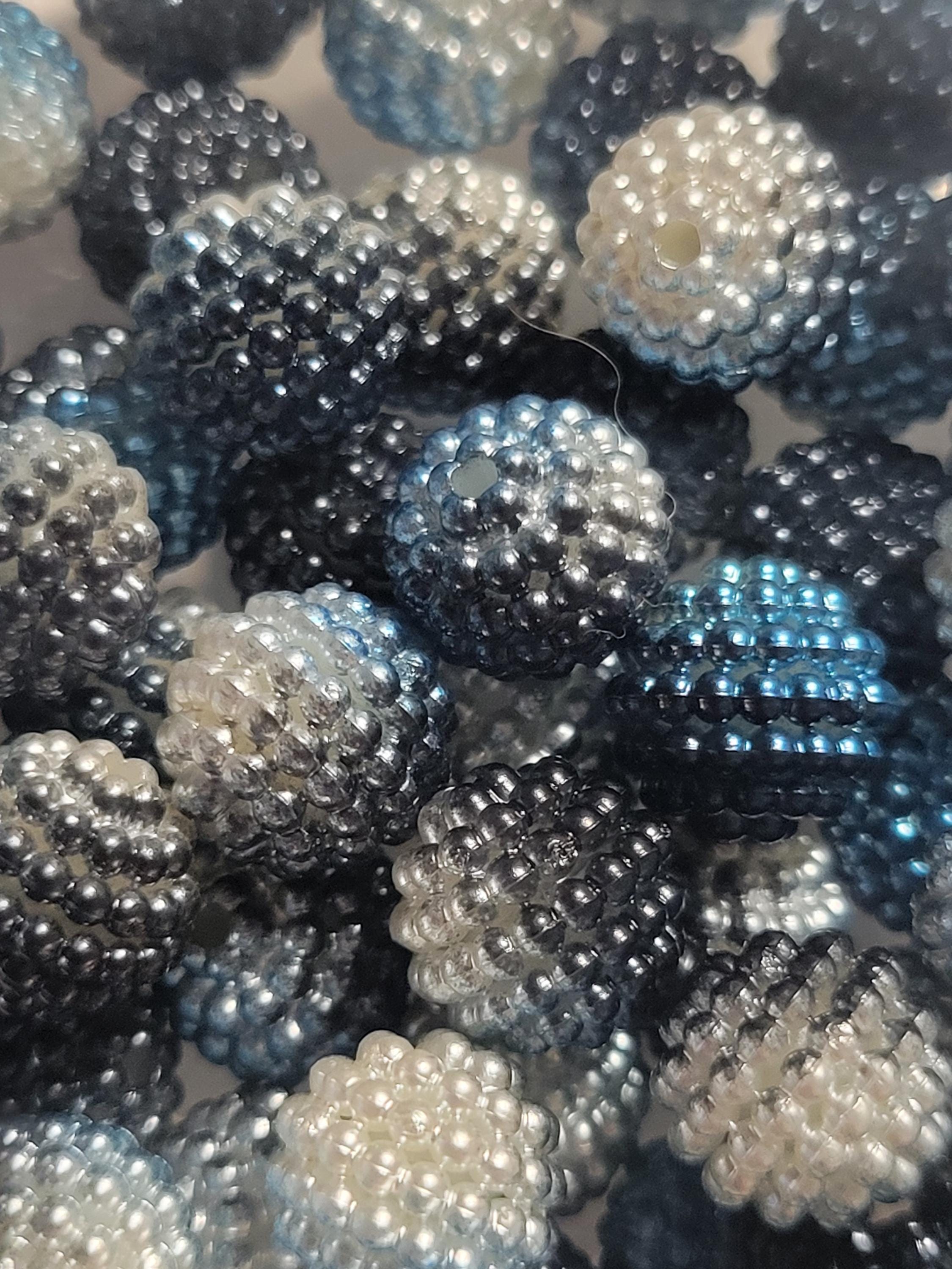10 - 12mm Royal Blue/white Acrylic Berry Beads, Ombre Pearl Bumpy Beads ...