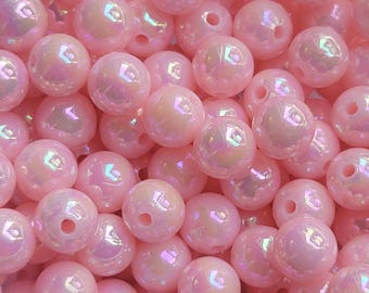 20 Beads - 8mm Baby Pink AB Coated Acrylic Round Beads, Spacer Beads, Acrylic Beads, Bracelet Beads, Small Gumball Beads, Pink Candy Beads