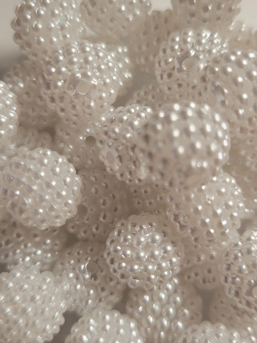10 - 12mm Acrylic Snow White Berry Beads, White Pearl Bumpy Beads ...
